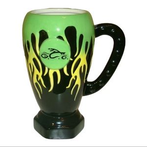 2005 Orange County Choppers Green Yellow Flame Tall Bear Stein Mug Ceramic